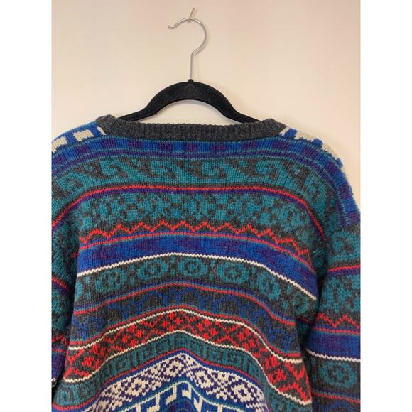Sweater100% Shetland Wool Fair Isle Nordic Multi Preppy 90s Ski grandpa SZ M - Picture 4 of 11